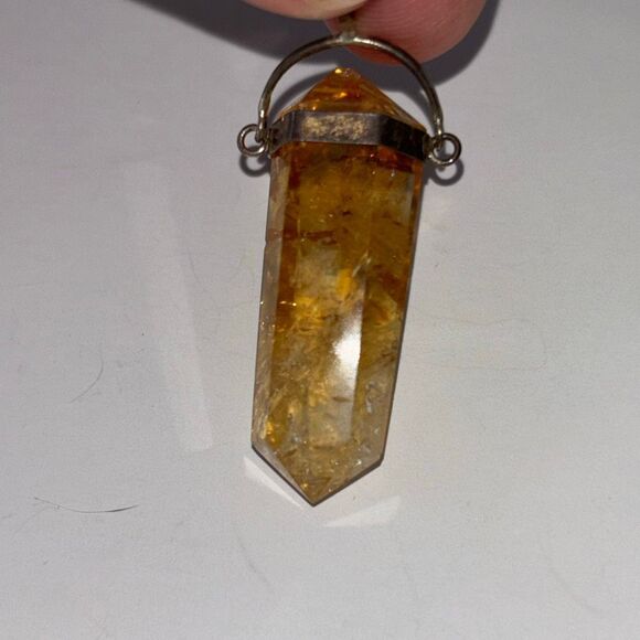 Vintage sterling silver 925 yellow citrine point pendant 9.27g 1.9" stunning - Picture 4 of 6